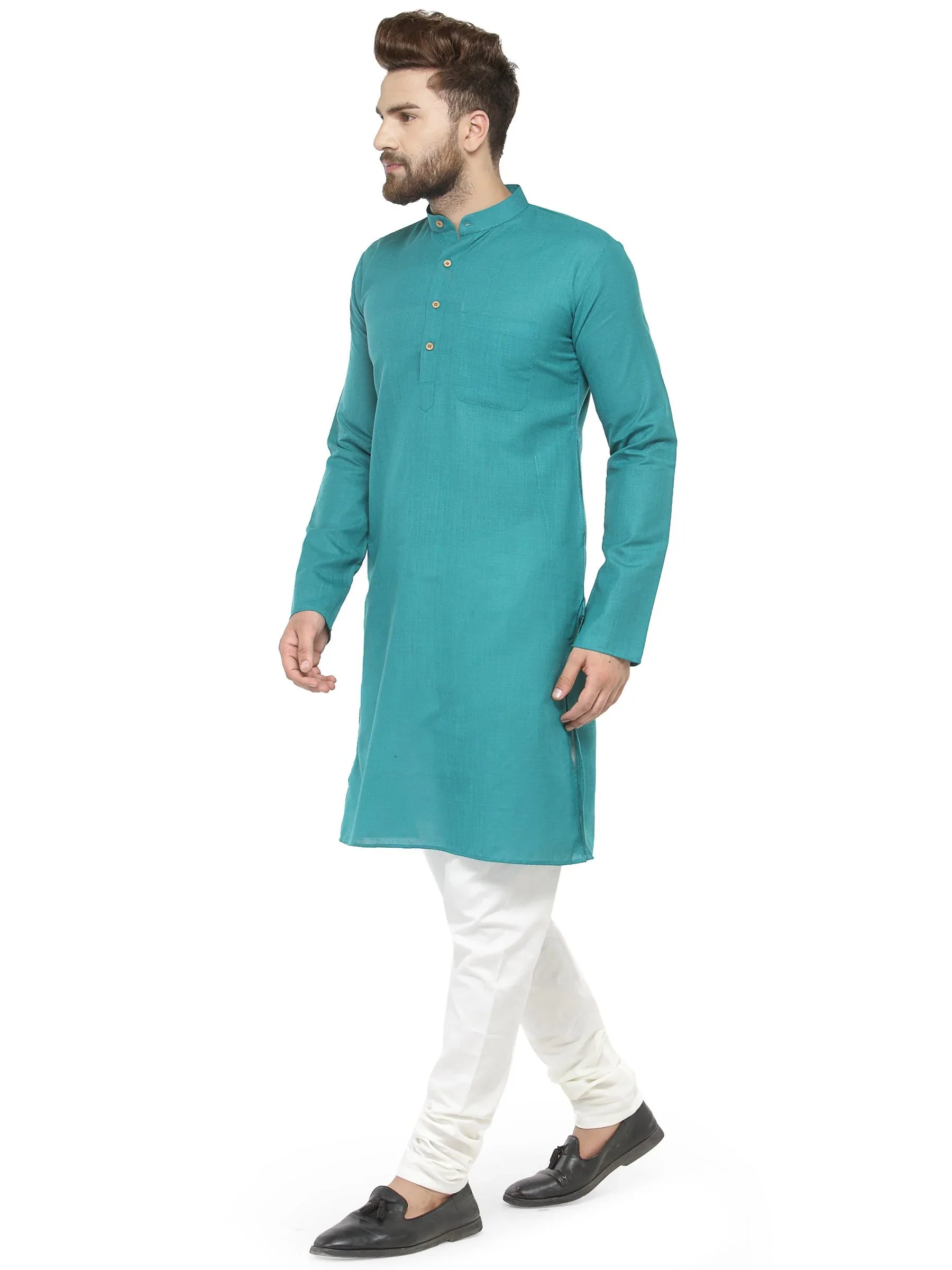 Jompers Men's Green & White Solid Kurta with Churidar - Distacart