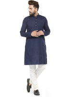 Thumbnail for Jompers Men's Navy Blue & White Solid Kurta with Churidar - Distacart