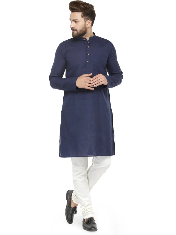 Jompers Men's Navy Blue & White Solid Kurta with Churidar - Distacart