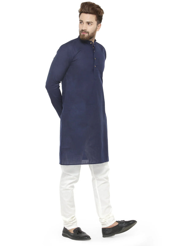 Jompers Men's Navy Blue & White Solid Kurta with Churidar - Distacart