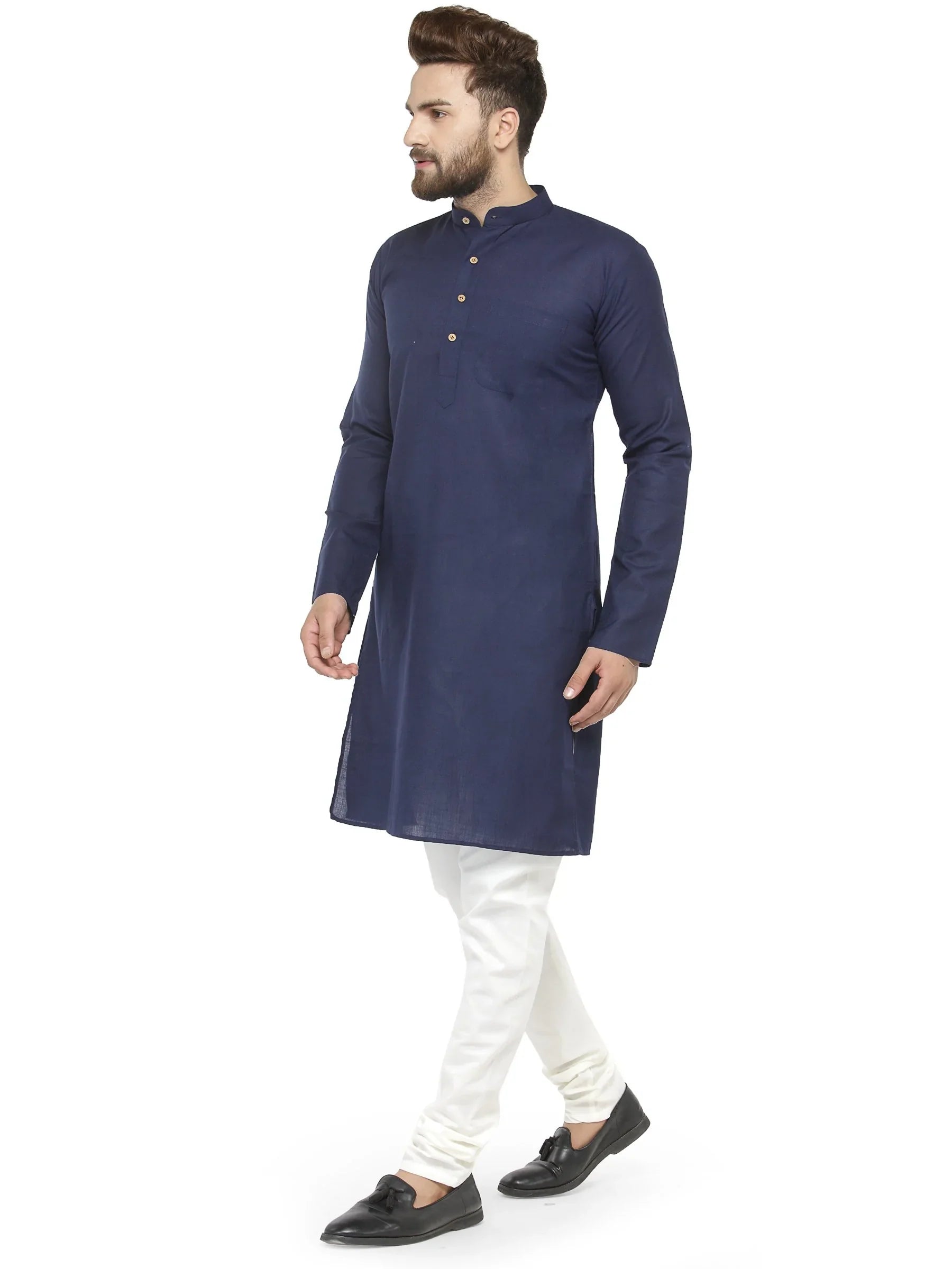 Jompers Men's Navy Blue & White Solid Kurta with Churidar - Distacart