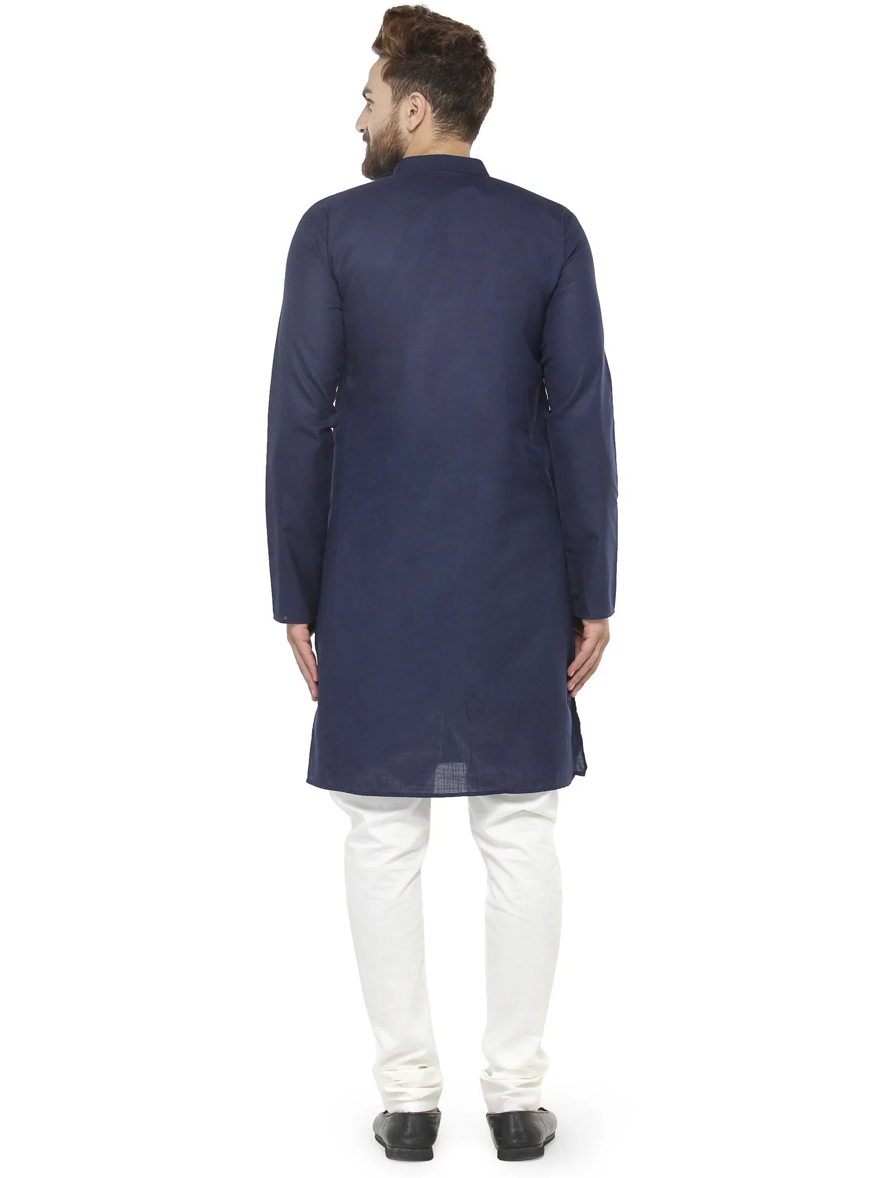 Jompers Men's Navy Blue & White Solid Kurta with Churidar - Distacart