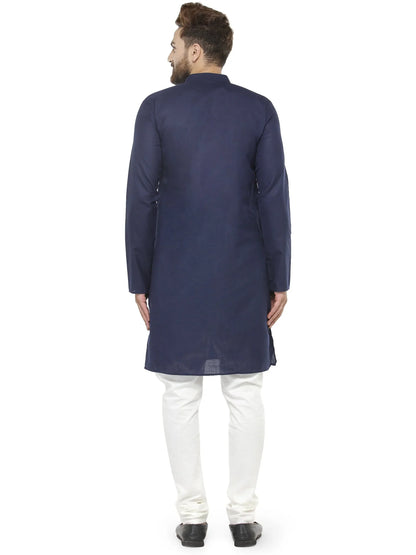 Jompers Men's Navy Blue & White Solid Kurta with Churidar - Distacart
