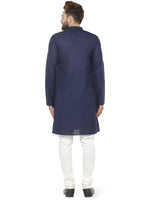 Thumbnail for Jompers Men's Navy Blue & White Solid Kurta with Churidar - Distacart