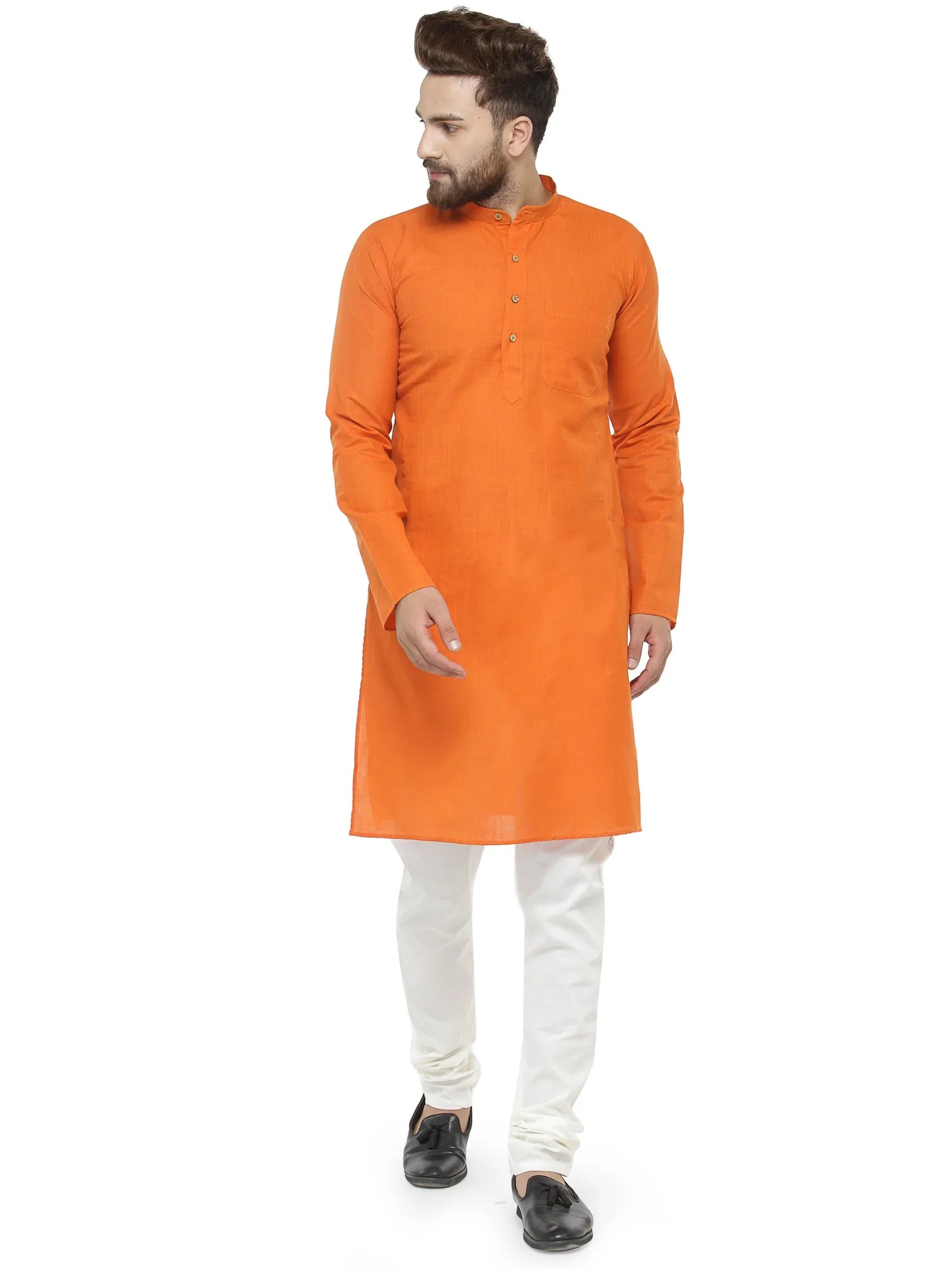 Jompers Men's Orange & White Solid Kurta with Churidar - Distacart