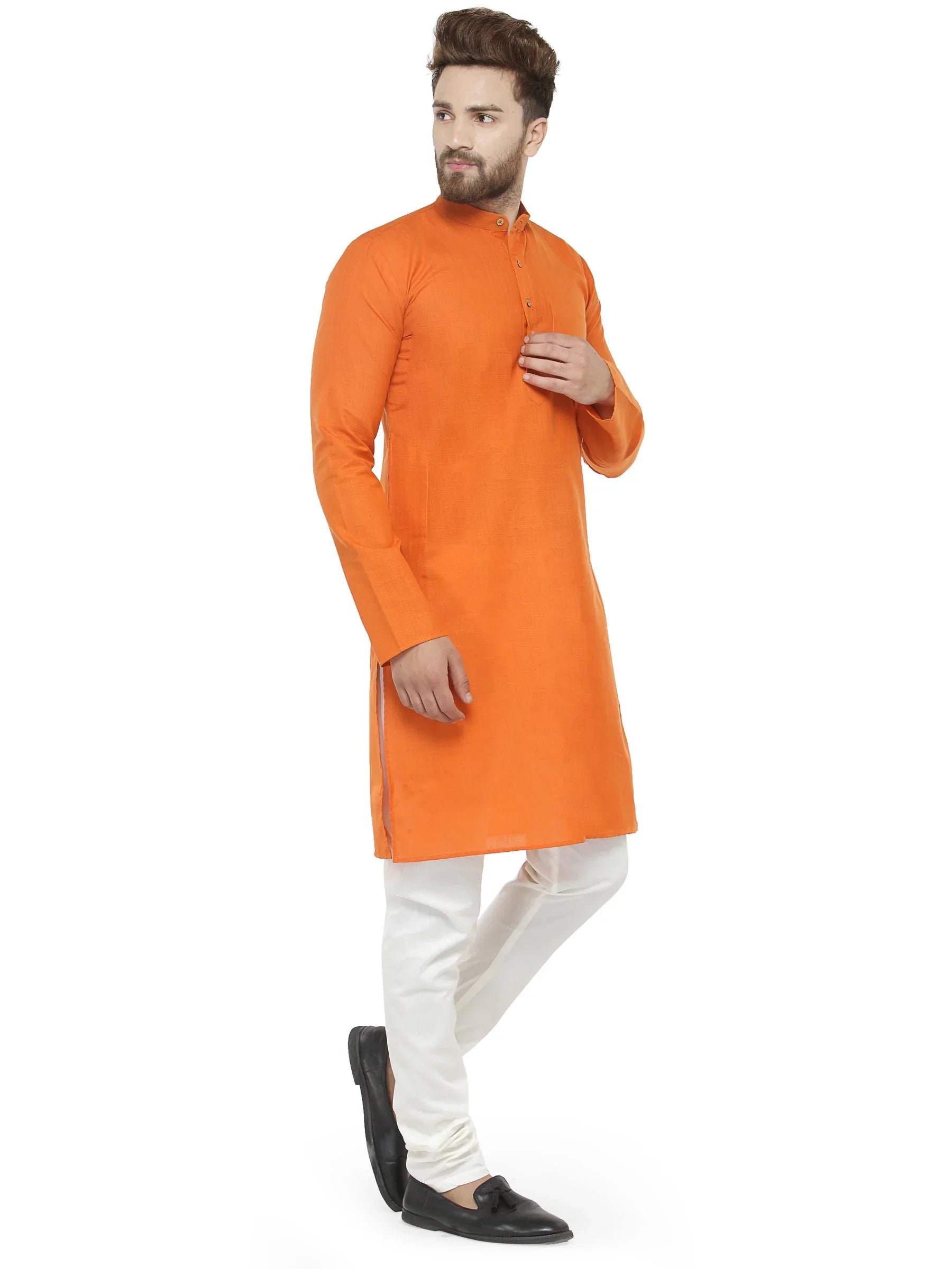 Jompers Men's Orange & White Solid Kurta with Churidar - Distacart