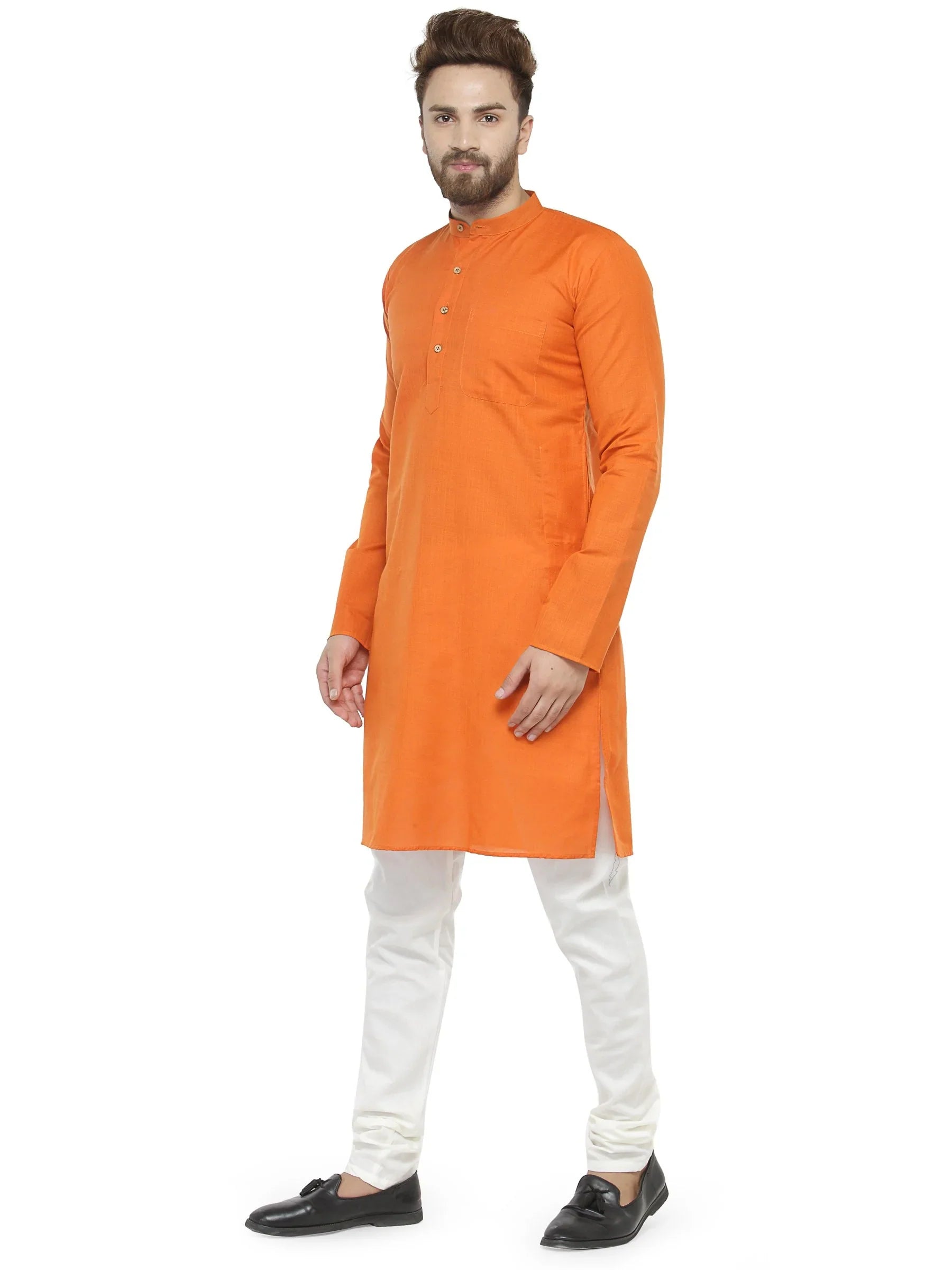 Jompers Men's Orange & White Solid Kurta with Churidar - Distacart