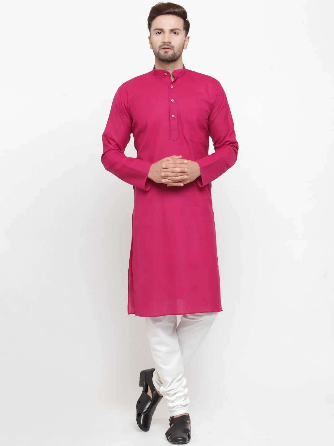 Jompers Men's Pink & White Solid Kurta with Churidar - Distacart