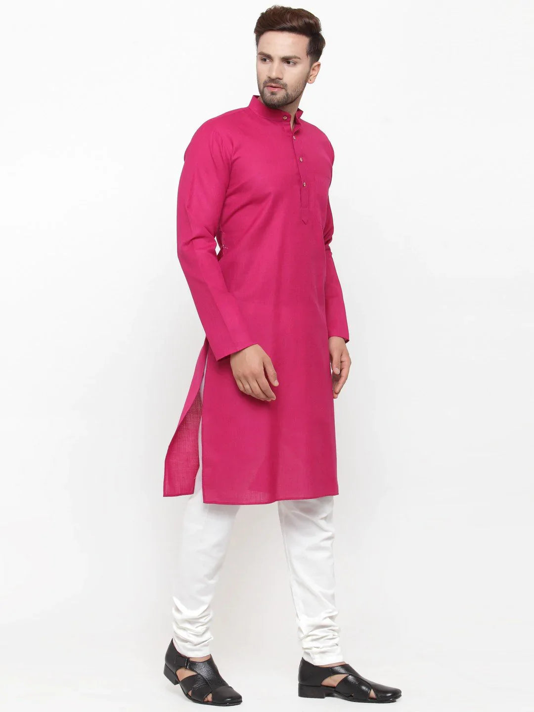 Jompers Men's Pink & White Solid Kurta with Churidar - Distacart