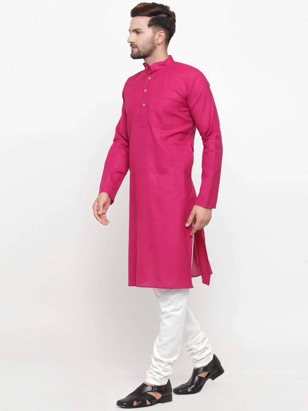 Jompers Men's Pink & White Solid Kurta with Churidar - Distacart