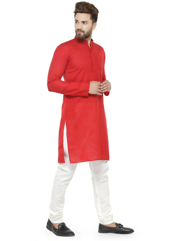 Jompers Men's Red & White Solid Kurta with Churidar - Distacart