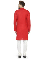 Thumbnail for Jompers Men's Red & White Solid Kurta with Churidar - Distacart