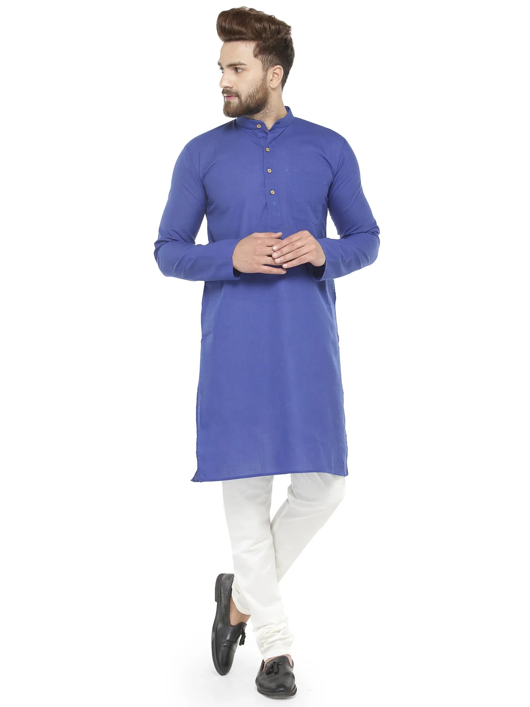 Jompers Men's Royal Blue & White Solid Kurta with Churidar - Distacart