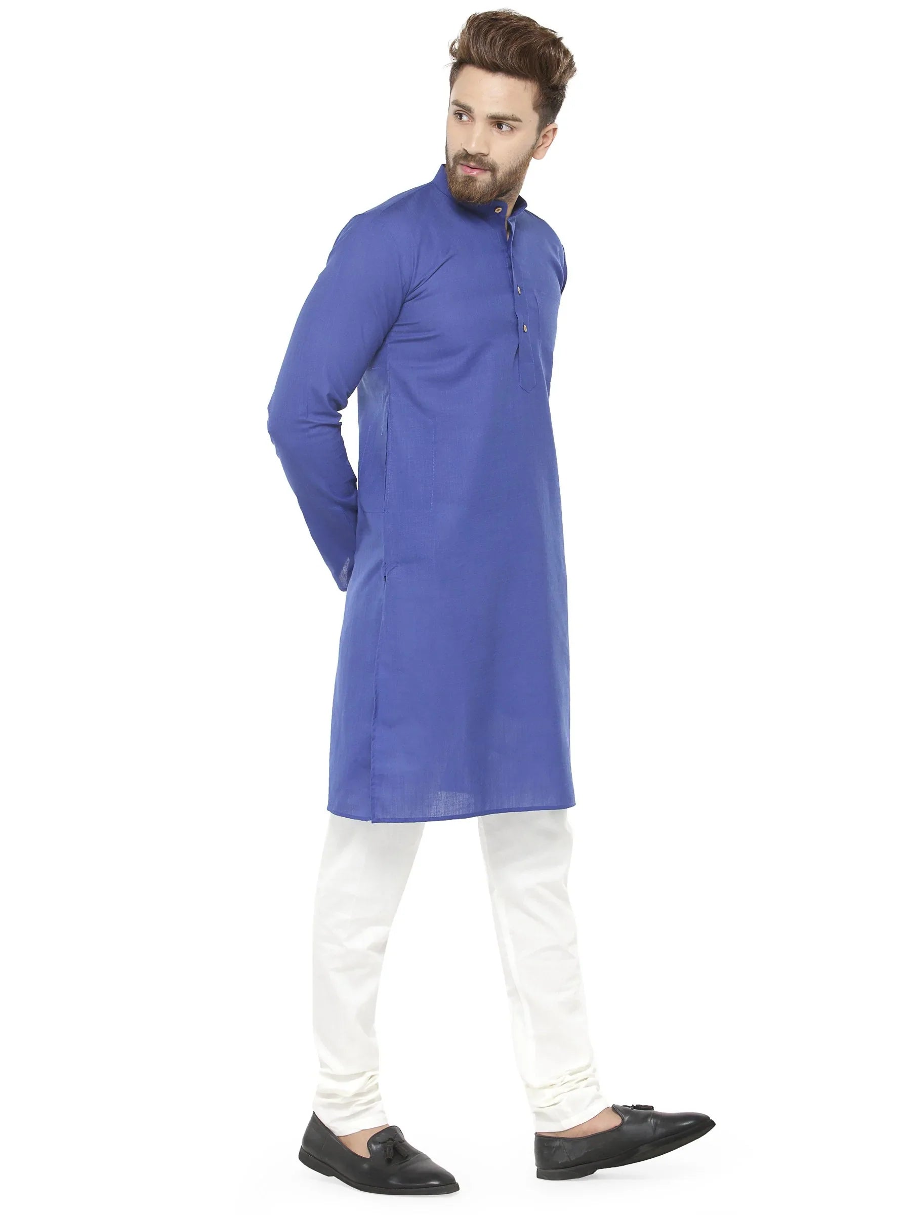 Jompers Men's Royal Blue & White Solid Kurta with Churidar - Distacart