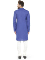 Thumbnail for Jompers Men's Royal Blue & White Solid Kurta with Churidar - Distacart