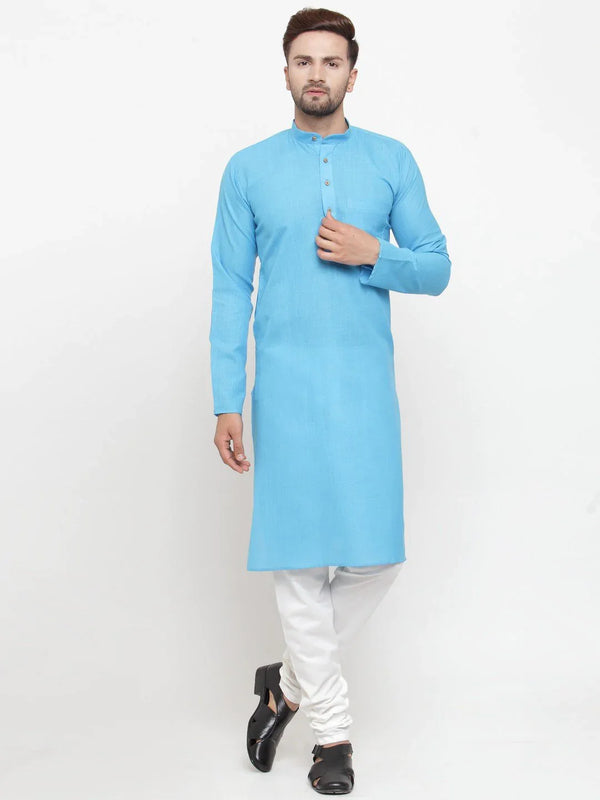 Jompers Men's Sky Blue & White Solid Kurta with Churidar - Distacart