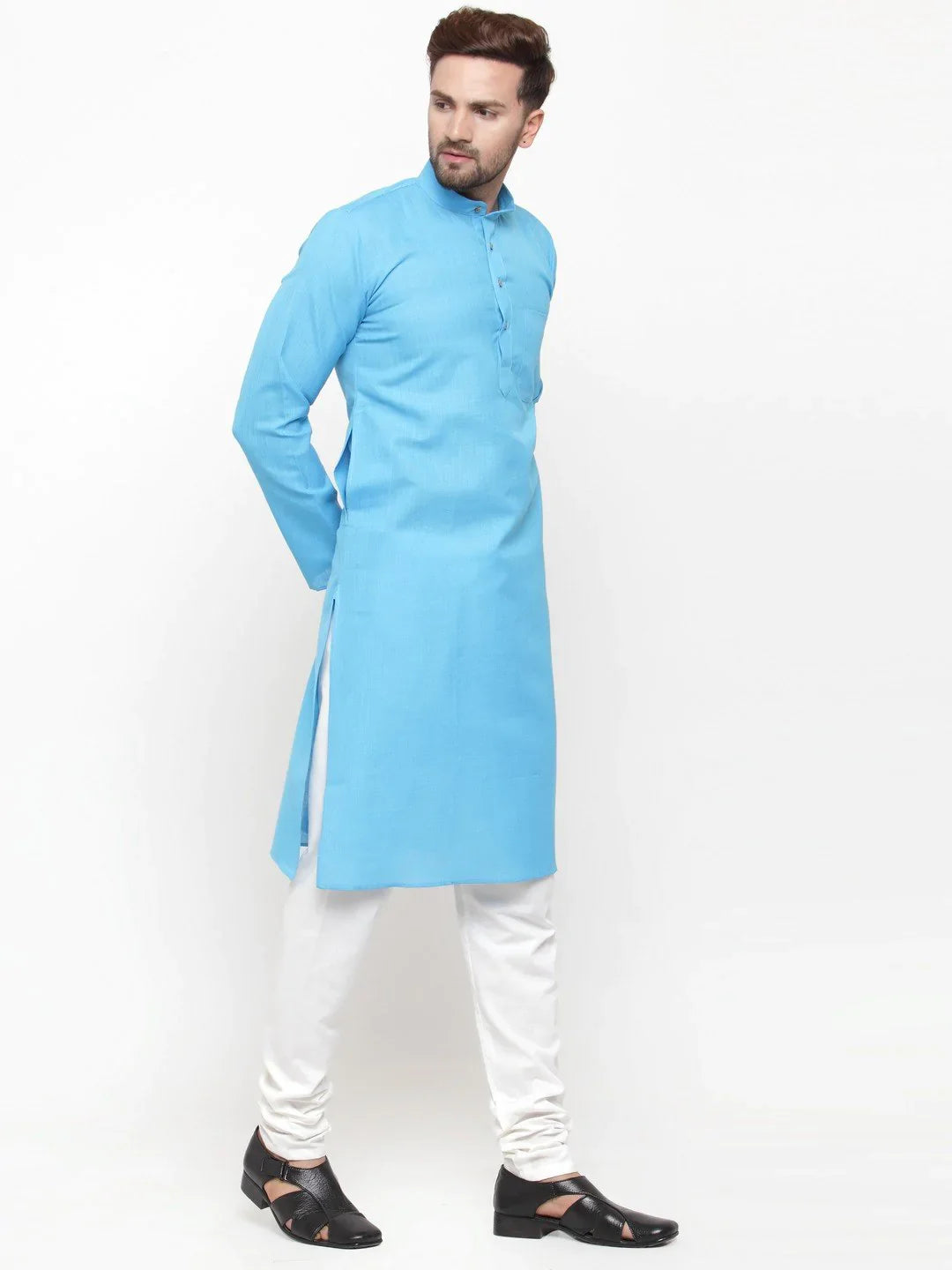 Jompers Men's Sky Blue & White Solid Kurta Only - Distacart