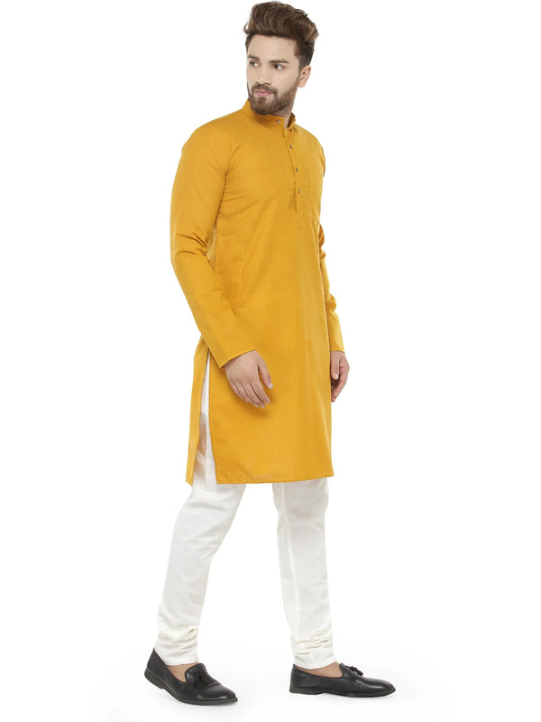 Jompers Men's Yellow & White Solid Kurta with Churidar - Distacart