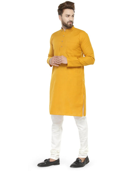 Jompers Men's Yellow & White Solid Kurta with Churidar - Distacart