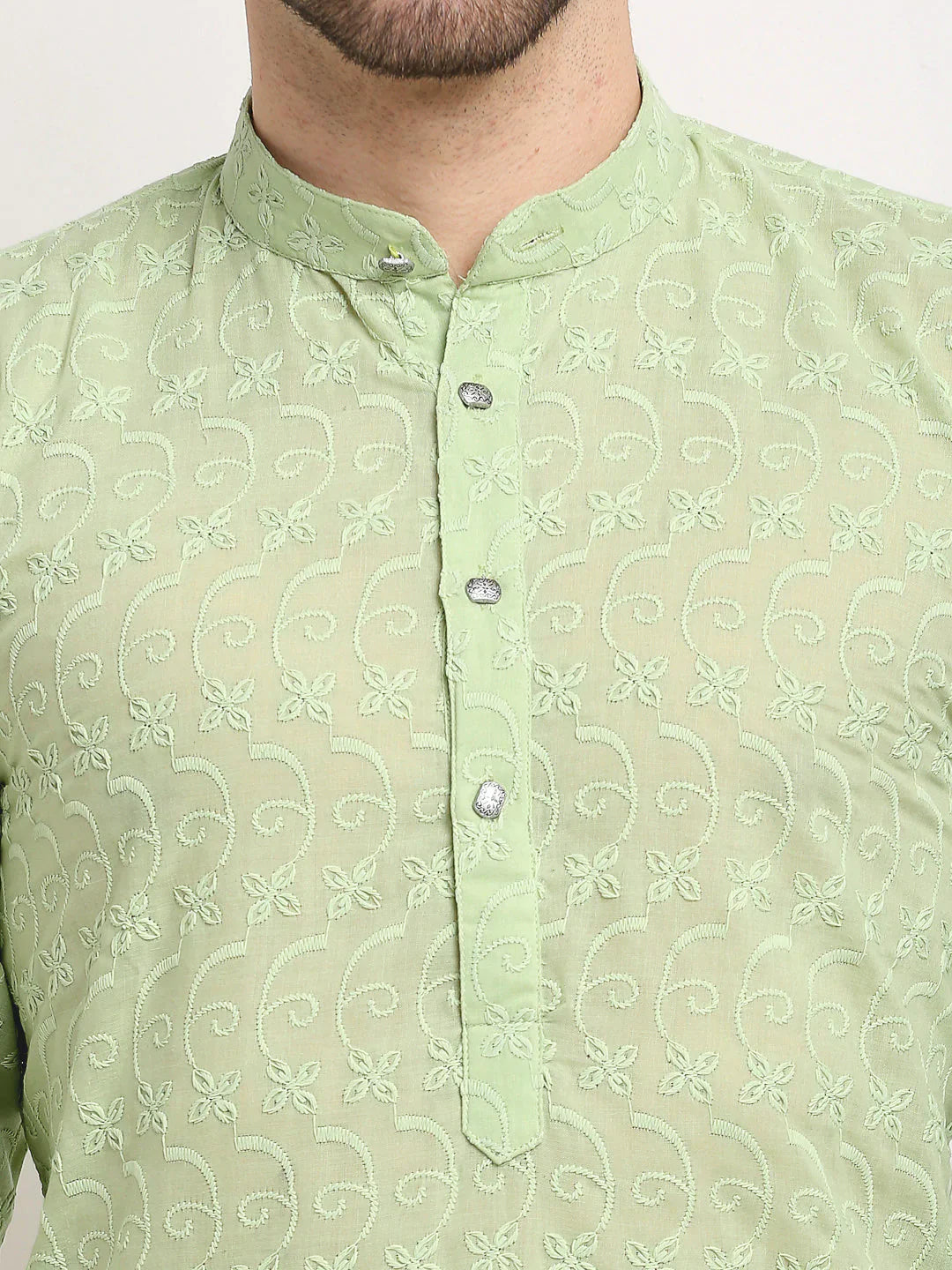 Jompers Men's Green Chikan Kurta with Churidar - Distacart