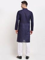 Thumbnail for Jompers Men's Navy Blue Chikan Kurta with Churidar - Distacart