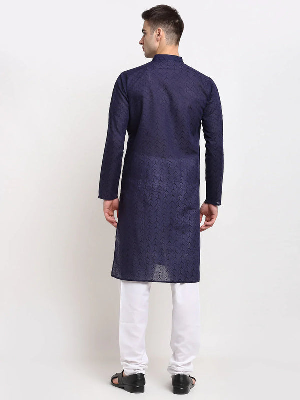 Jompers Men's Navy Blue Chikan Kurta with Churidar - Distacart