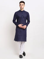 Thumbnail for Jompers Men's Navy Blue Chikan Kurta with Churidar - Distacart