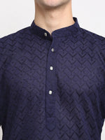 Thumbnail for Jompers Men's Navy Blue Chikan Kurta with Churidar - Distacart