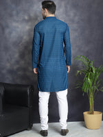 Thumbnail for Jompers Men's Chikankari Pure Cotton Kurta with Churidar - Peacock - Distacart