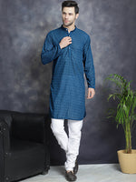 Thumbnail for Jompers Men's Chikankari Pure Cotton Kurta with Churidar - Peacock - Distacart