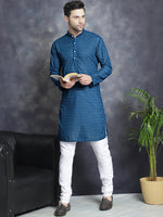 Thumbnail for Jompers Men's Chikankari Pure Cotton Kurta with Churidar - Peacock - Distacart