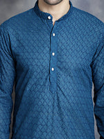 Thumbnail for Jompers Men's Chikankari Pure Cotton Kurta with Churidar - Peacock - Distacart