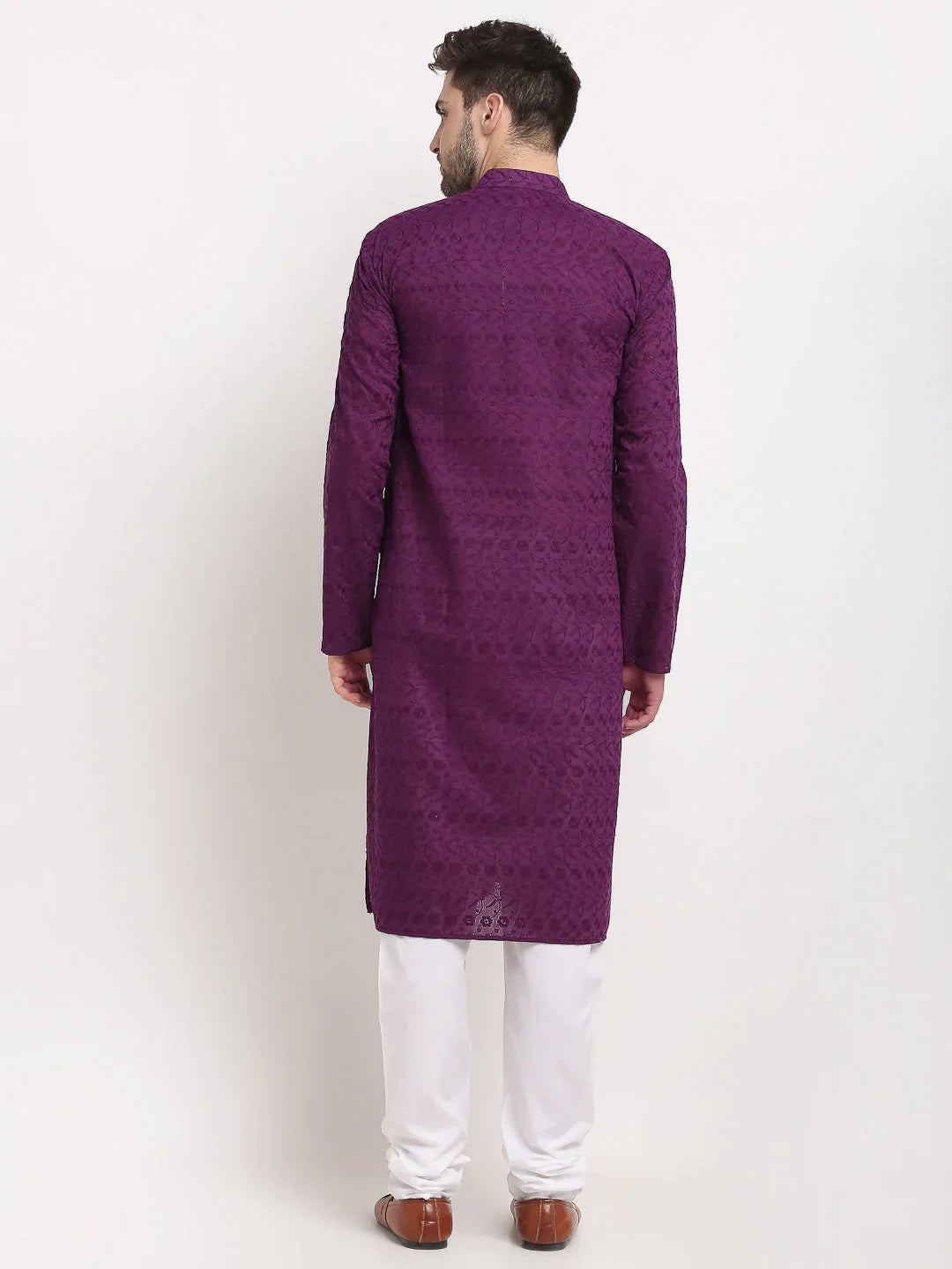 Jompers Men's Purple Chikan Kurta with Churidar - Distacart