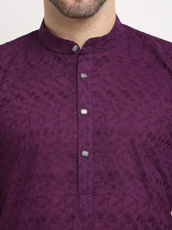 Jompers Men's Purple Chikan Kurta with Churidar - Distacart
