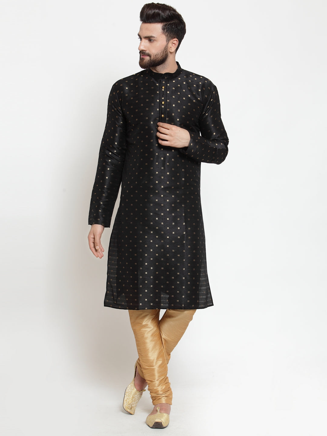 Jompers Men's Self Design Kurta with Pyjamas - Black - Distacart