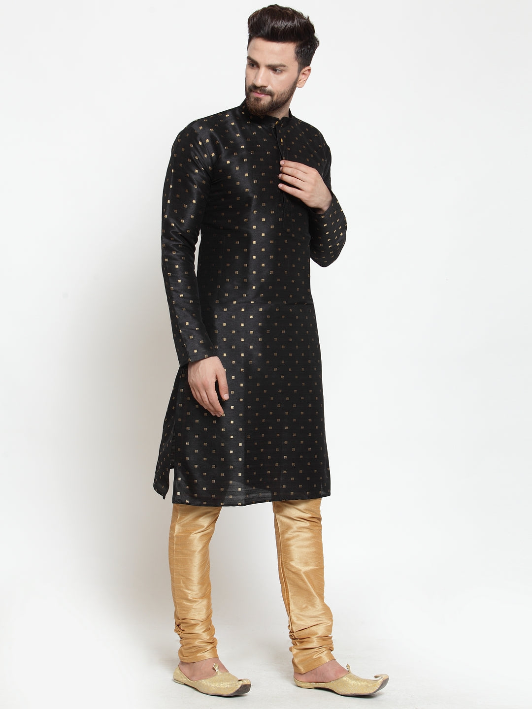 Jompers Men's Self Design Kurta with Pyjamas - Black - Distacart