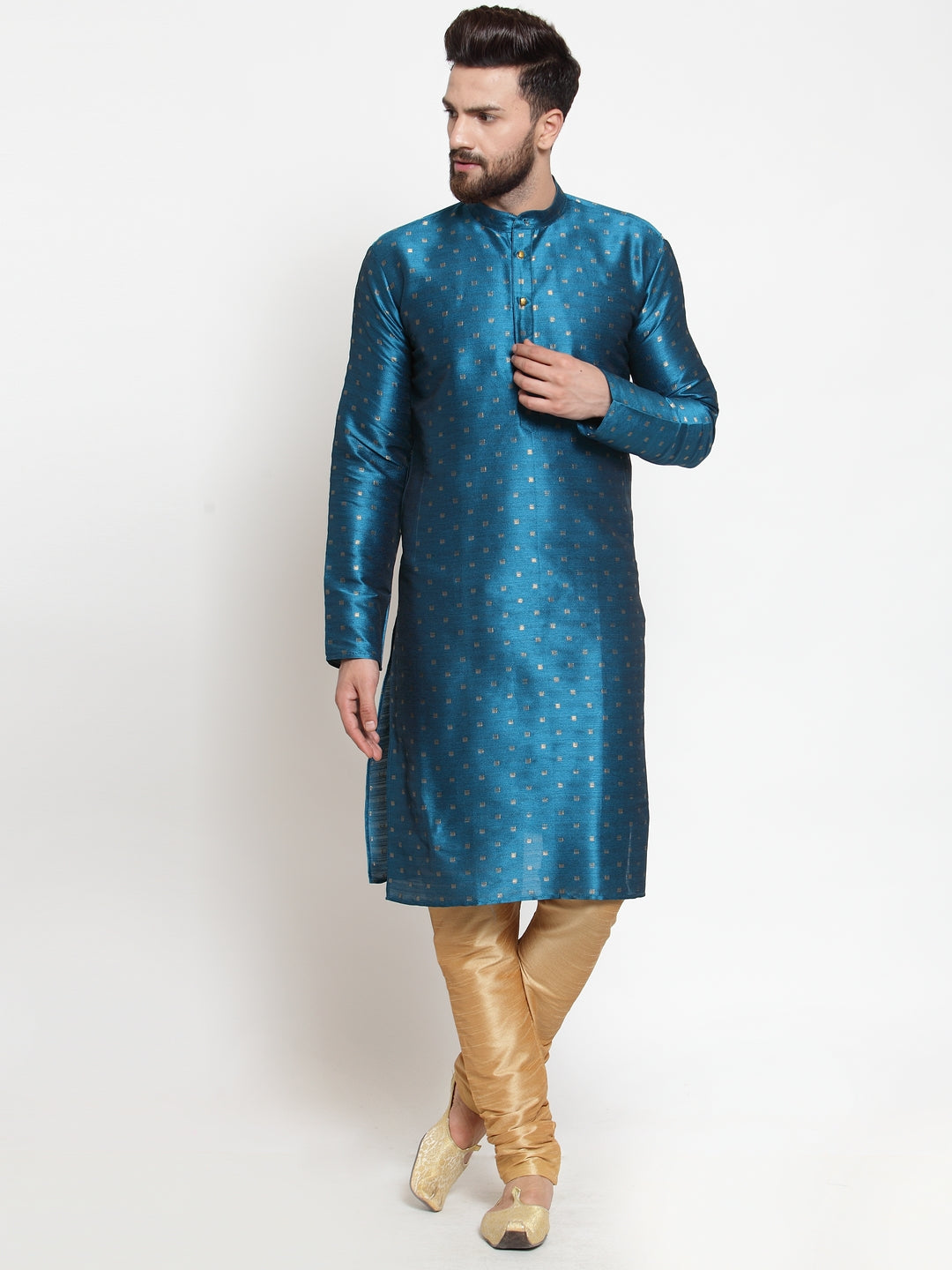 Jompers Men's Self Design Kurta with Pyjamas - Sky Blue - Distacart