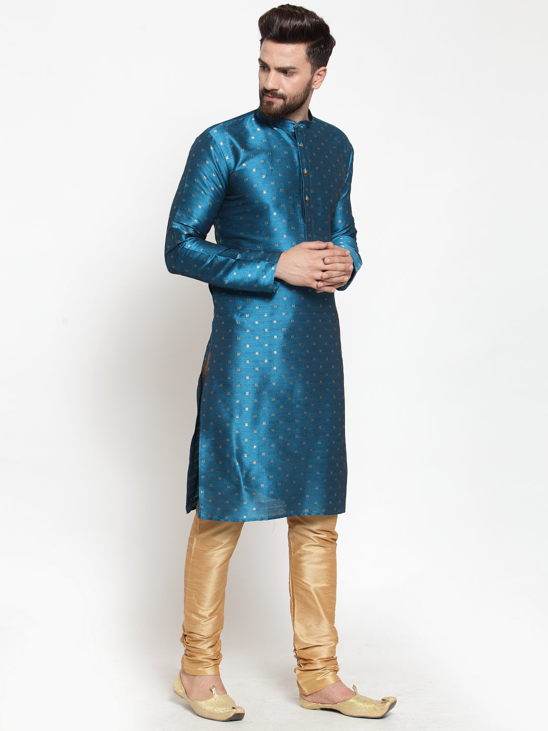 Jompers Men's Self Design Kurta with Pyjamas - Sky Blue - Distacart