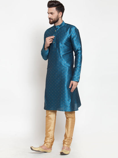 Jompers Men's Self Design Kurta with Pyjamas - Sky Blue - Distacart