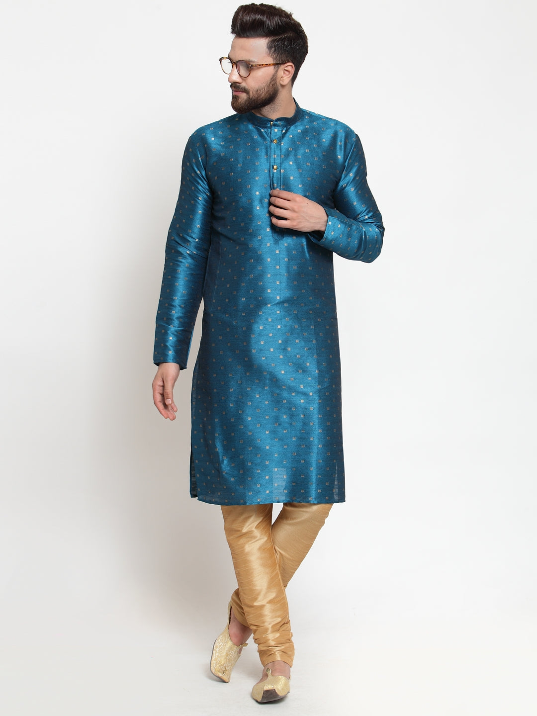 Jompers Men's Self Design Kurta with Pyjamas - Sky Blue - Distacart