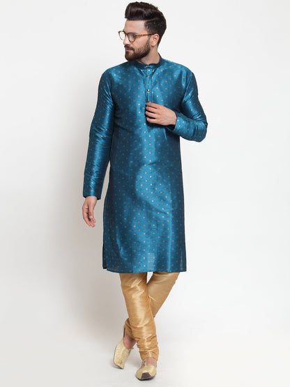 Jompers Men's Self Design Kurta with Pyjamas - Sky Blue - Distacart