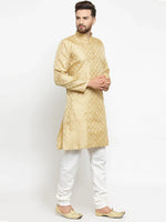 Thumbnail for Jompers Men's Golden Self Design Kurta with Churidar - Distacart