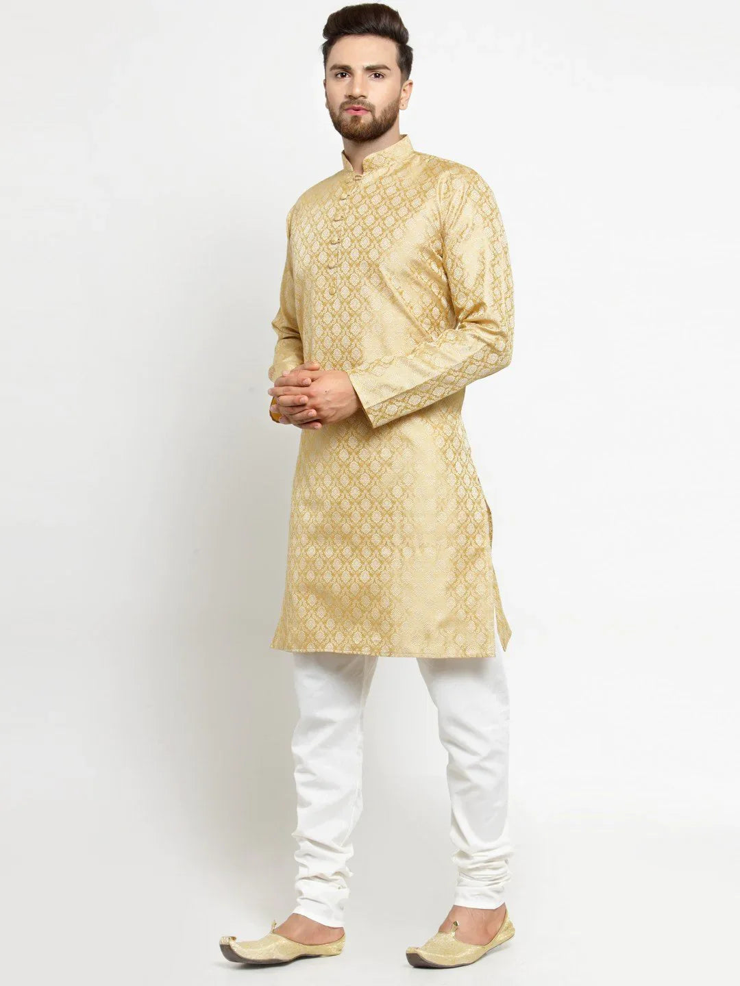 Jompers Men's Golden Self Design Kurta Only - Distacart