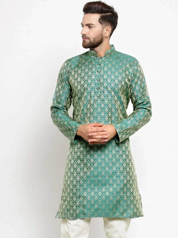 Jompers Men's Green & Beige Self Design Kurta Only - Distacart