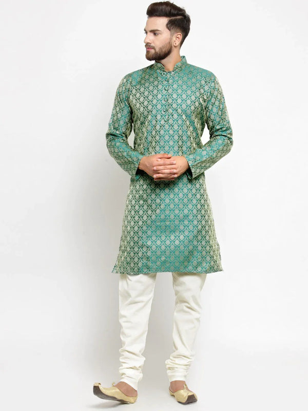 Jompers Men's Green & Beige Self Design Kurta with Churidar - Distacart