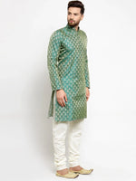 Thumbnail for Jompers Men's Green & Beige Self Design Kurta with Churidar - Distacart