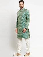 Thumbnail for Jompers Men's Green & Beige Self Design Kurta with Churidar - Distacart