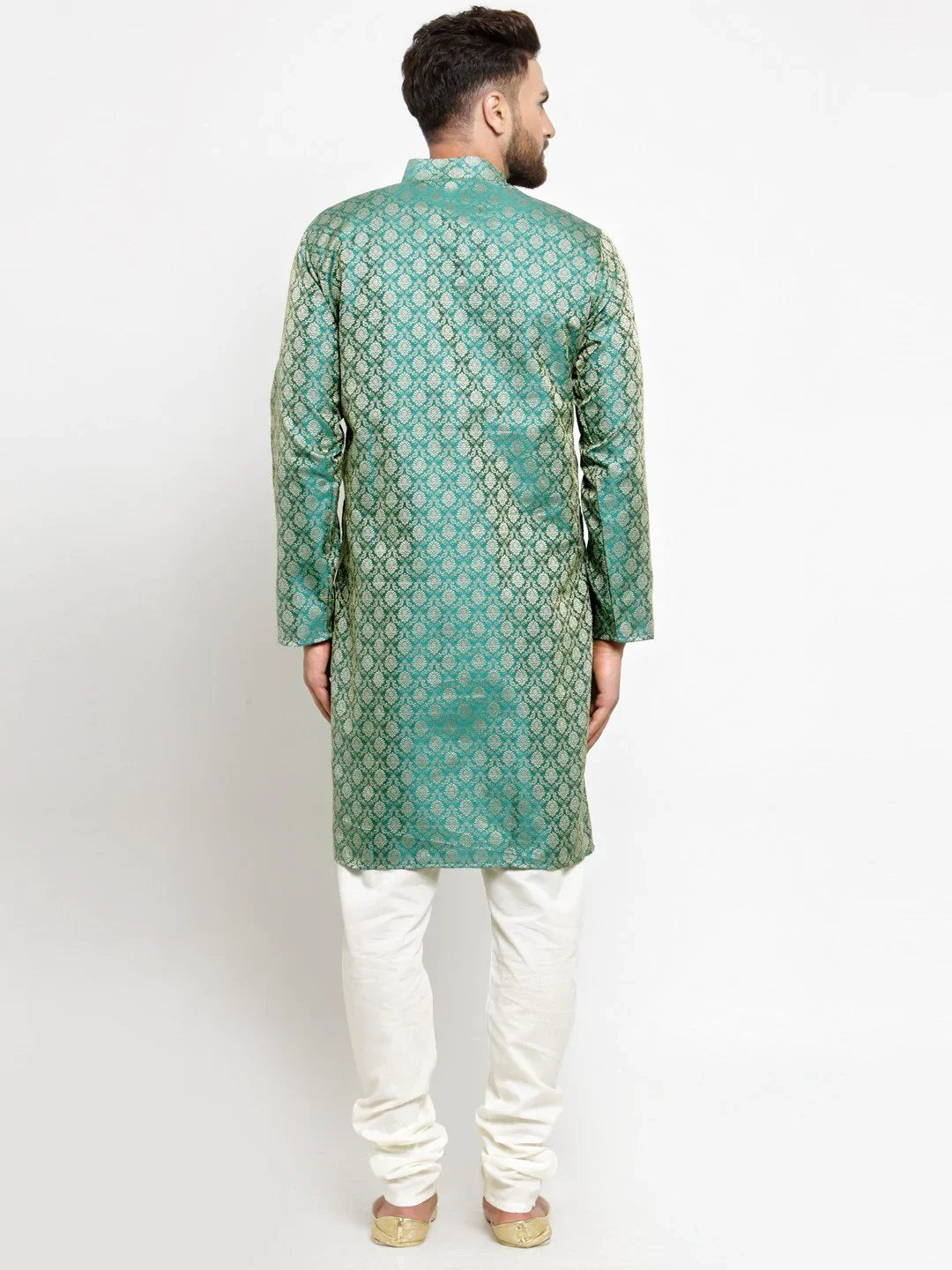 Jompers Men's Green & Beige Self Design Kurta with Churidar - Distacart