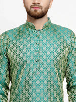 Thumbnail for Jompers Men's Green & Beige Self Design Kurta with Churidar - Distacart