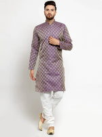 Thumbnail for Jompers Men's Purple & Beige Self Design Kurta with Churidar - Distacart